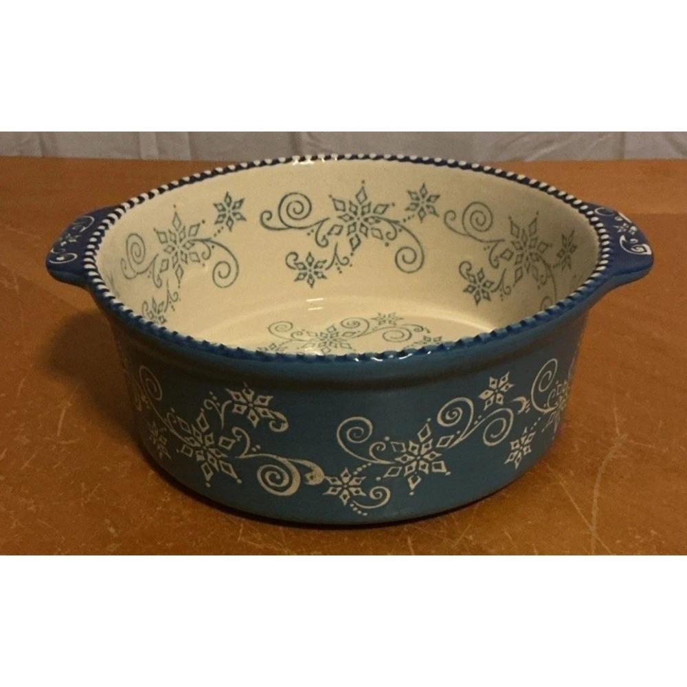Temptations Floral Lace Winter Blue Serving Mixing Oven Bowl 1 Quart